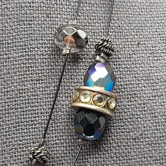 Chico's Black Wire Two Strand Bead Rhinestone Necklace, AB Beads, 19 Inches - Picture 3 of 10